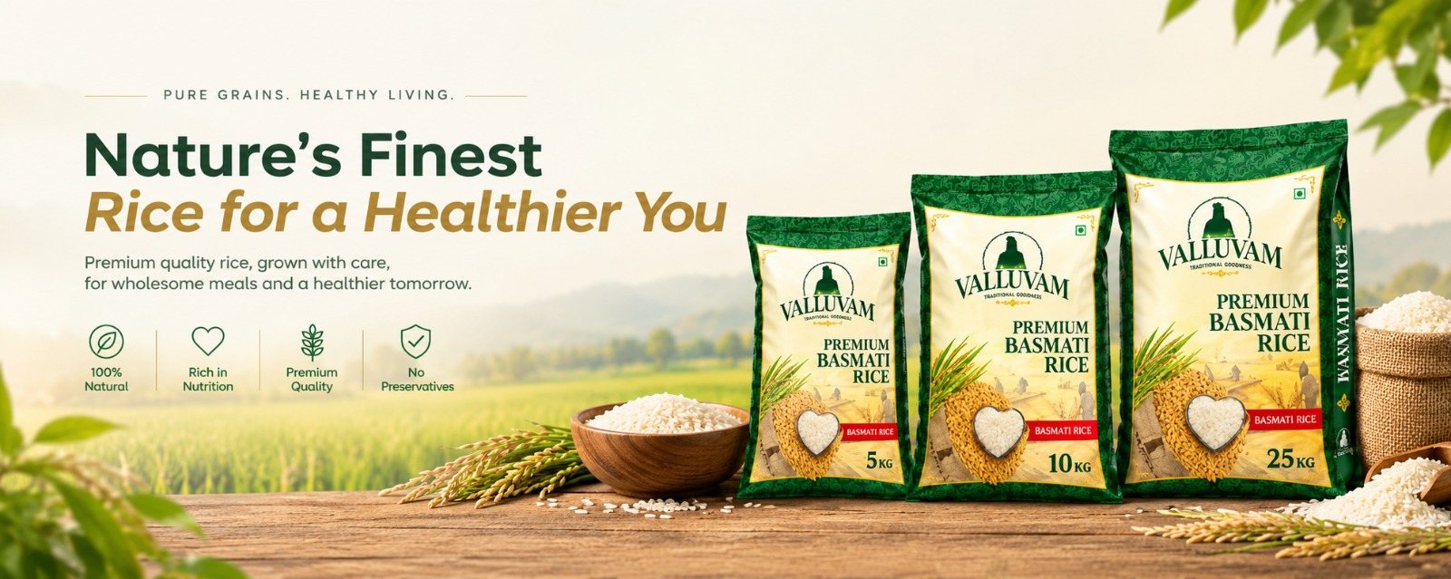 Valluvam premium basmati rice in 5kg, 10kg and 25kg packs